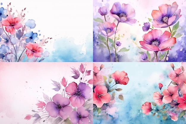 Aquarelle florale abstraite sur papier peint à l'arrière-plan texturé avec bordure florale de mariage