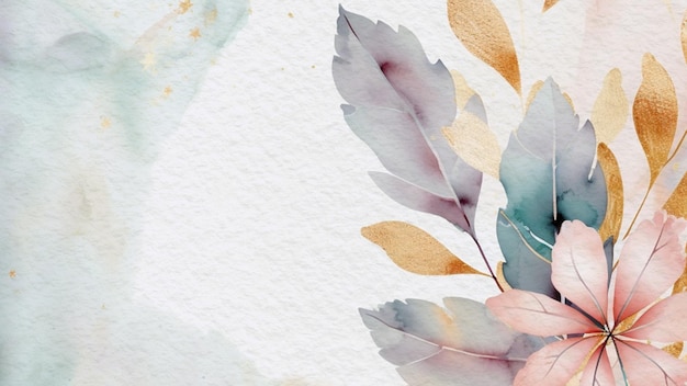 Aquarelle florale abstraite sur papier avec des touches d'or