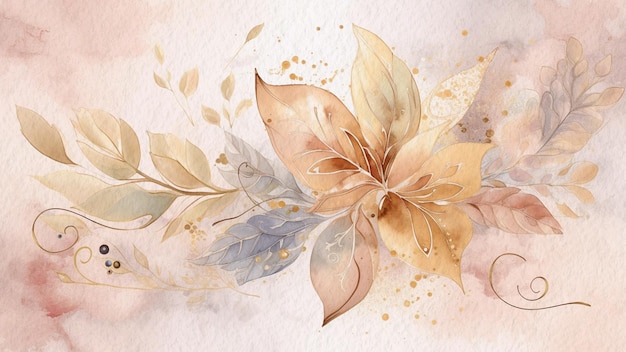 Aquarelle florale abstraite sur papier avec des touches d'or