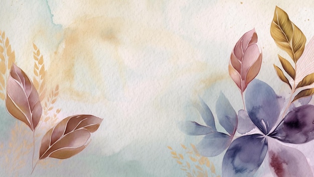 Aquarelle florale abstraite sur papier avec des touches d'or