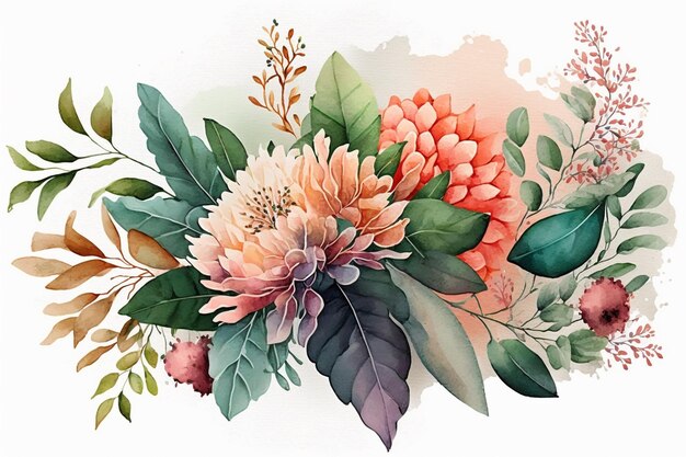 Aquarelle florale colorée pour carte de mariage obtenant l'amour fête des pères et des mères