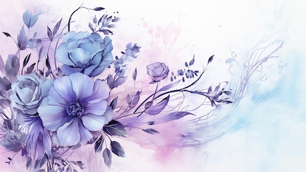 aquarelle florale grunge à fond lilas clair