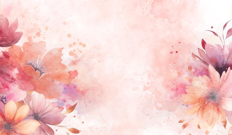 Photo aquarelle florale rose avec fond de peinture à la main