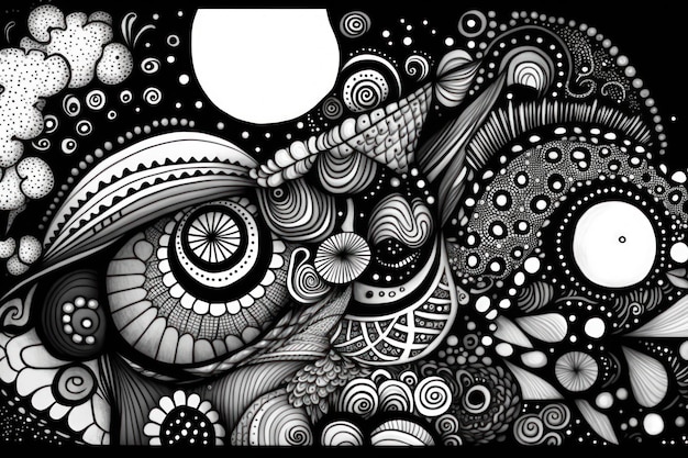 Aquarelle de fond doodle noir et blanc