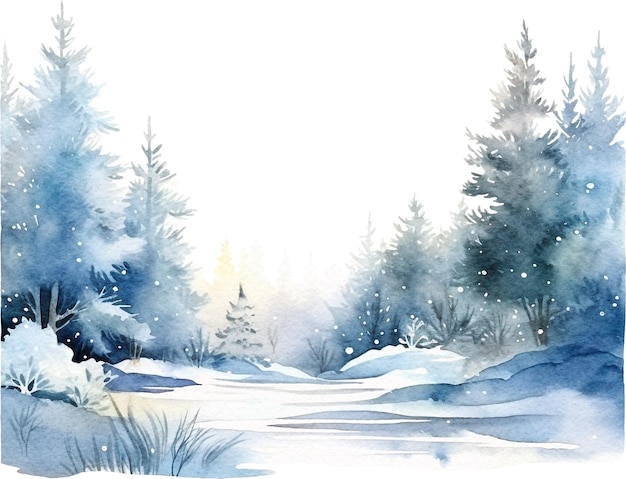 Aquarelle de forêt d'hiver isolée sur blanc