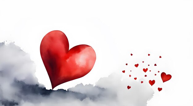 Aquarelle forme de cœur rouge sur fond de papier blanc affiche et carte de la Saint-Valentin