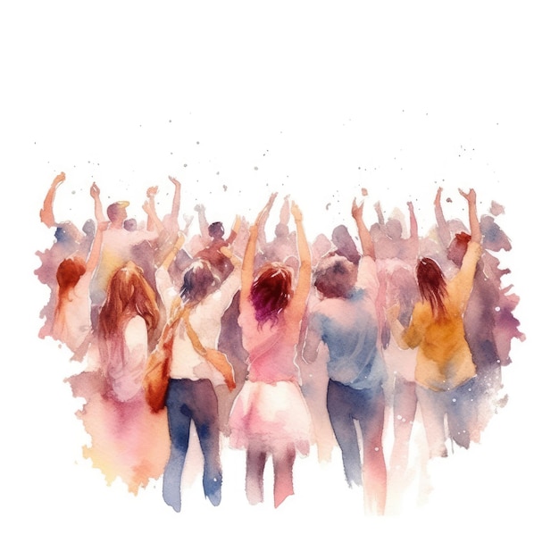 Aquarelle d'une foule de gens qui dansent