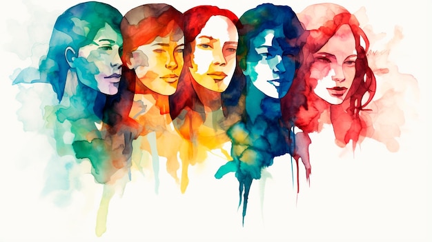 aquarelle, foule, gens, silhouettes