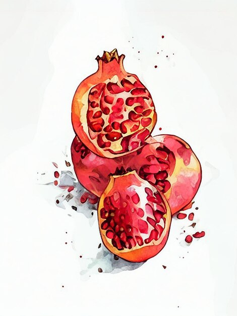 Photo aquarelle de fruits de grenade rouge sur fond blanc