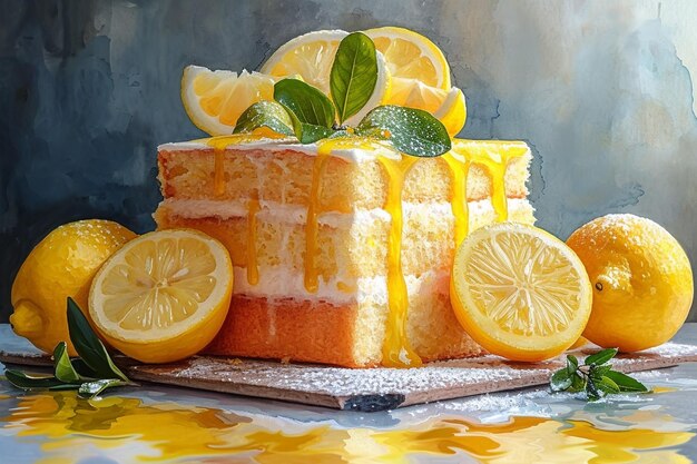 Aquarelle de gâteau au citron