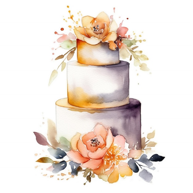 Une aquarelle d'un gâteau aux fleurs d'oranger