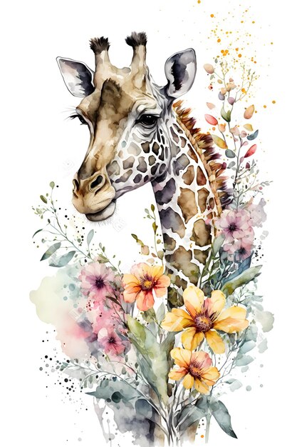 Aquarelle de girafe isolé sur fond blanc