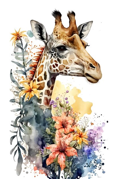 Aquarelle de girafe isolé sur fond blanc