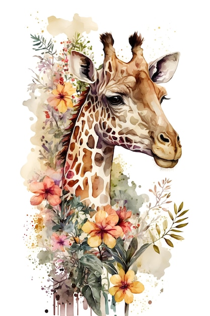 Aquarelle de girafe isolé sur fond blanc