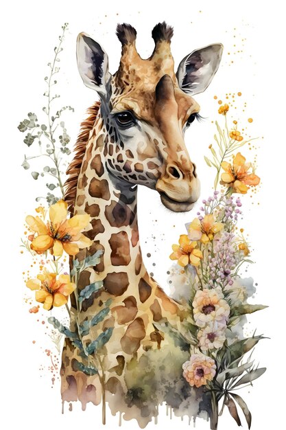 Aquarelle de girafe isolé sur fond blanc