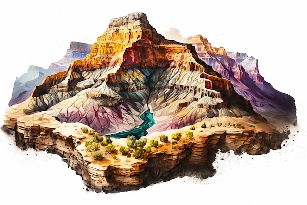Une aquarelle d'un grand canyon.