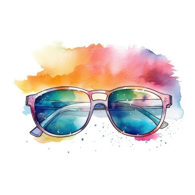 Aquarelle d'un gros plan de lunettes de soleil avec un fond coloré