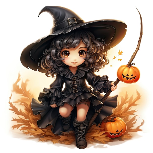 Aquarelle d'Halloween Une petite sorcière mignonne