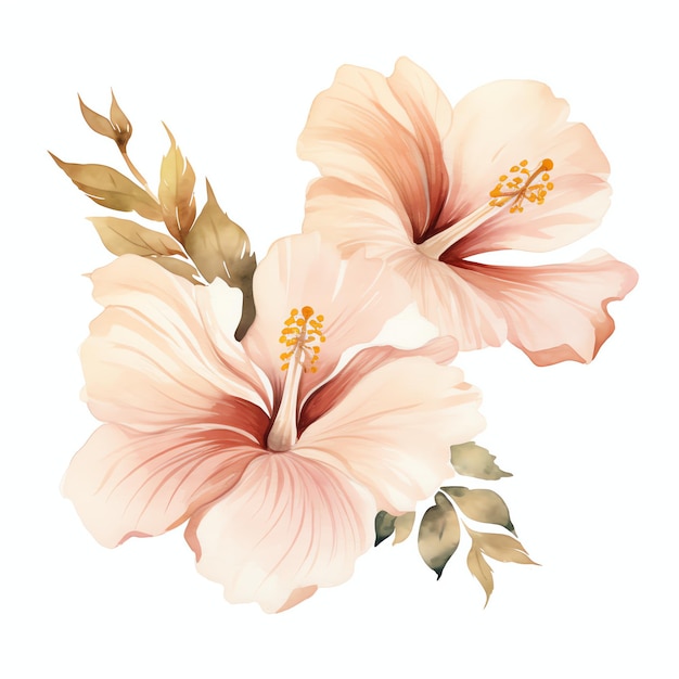 Aquarelle Hibiscus brench Cottagecore Hawaii style garden tea party