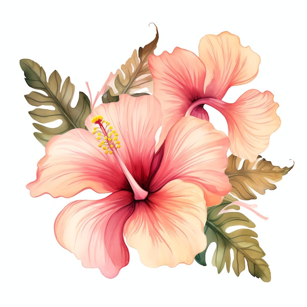 Aquarelle Hibiscus mignon Cottagecore Hawaii style garden tea party