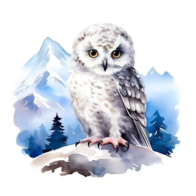 Photo une aquarelle d'un hibou blanc