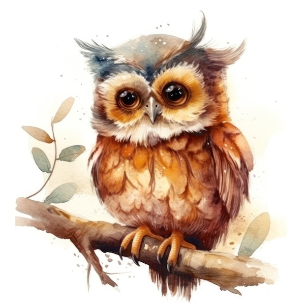 Une aquarelle d'un hibou mignon