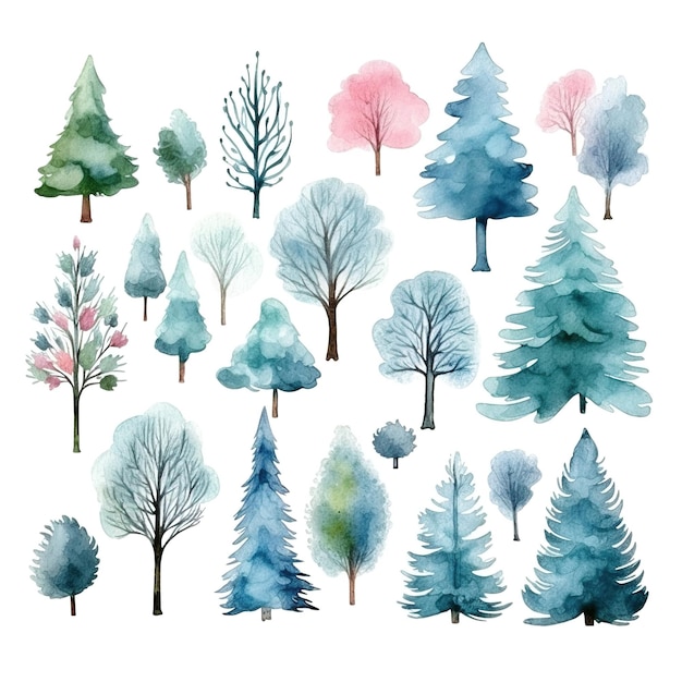 aquarelle de l'hiver forêt enneigée clip art