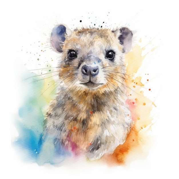 Aquarelle de hyrax avec fond blanc