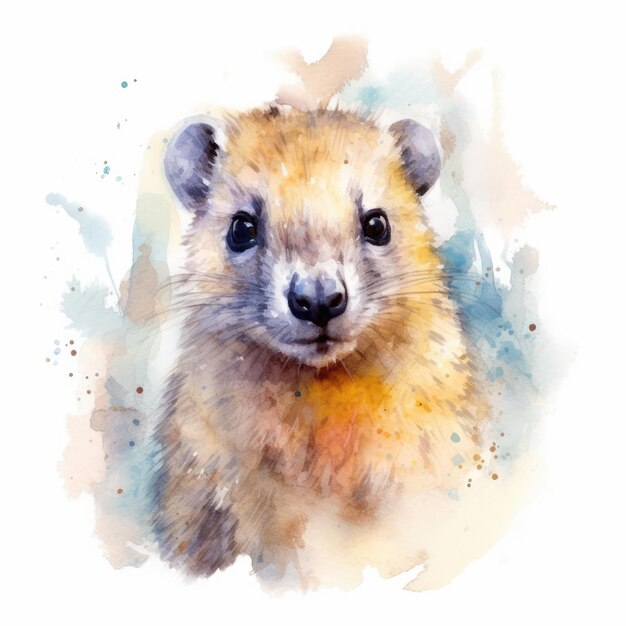 Aquarelle de hyrax avec fond blanc