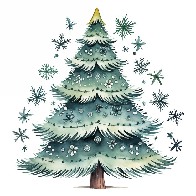 Aquarelle illustration d'arbre de Noël vert clipart élément unique