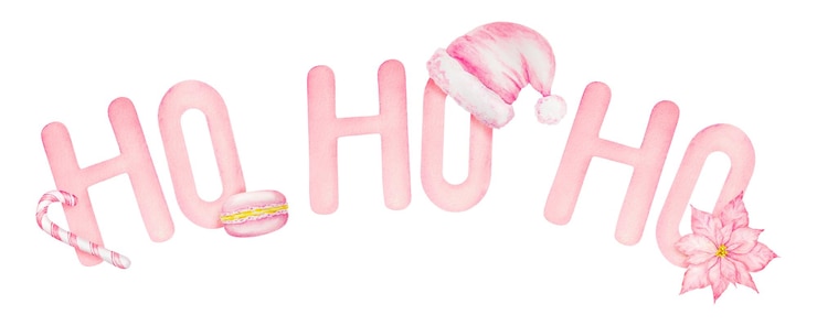 Photo aquarelle illustration dessinée à la main de la phrase de père noël ho ho ho en rose joyeux noël et joyeux nouvel an symbole de fête pour les cartes de vœux invitations de fête affiches carnet de notes textiles autocollants
