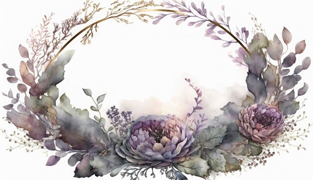 Aquarelle illustration florale ensemble bouquets cadre bordure fleurs rose pivoine feuille branches collection Mariage invite fonds d'écran mode Eucalyptus feuilles d'olivier camomille Générer Ai