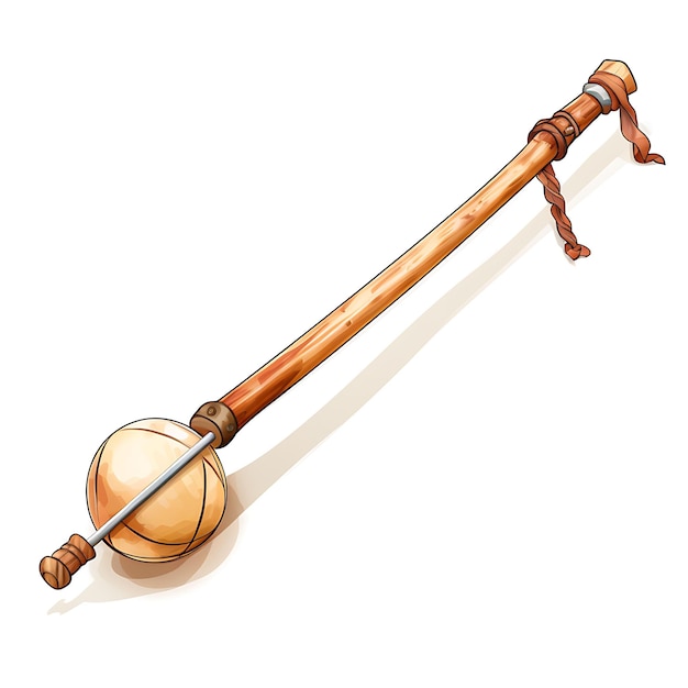 Aquarelle de l'instrument de musique brésilien Capoeira Berimbau Brown et Bei sur blanc BG Clipart à l'encre