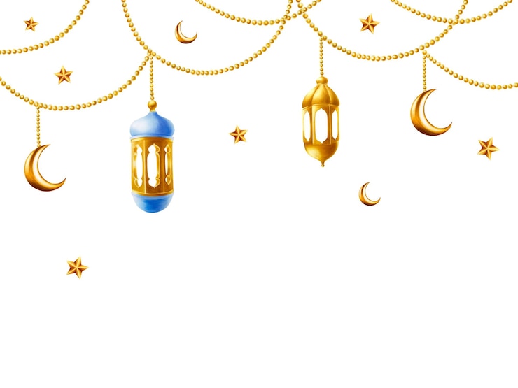 Photo aquarelle islamique arabes modèles de cadre avec des étoiles de lune croissant dorée et des lanternes sur un or