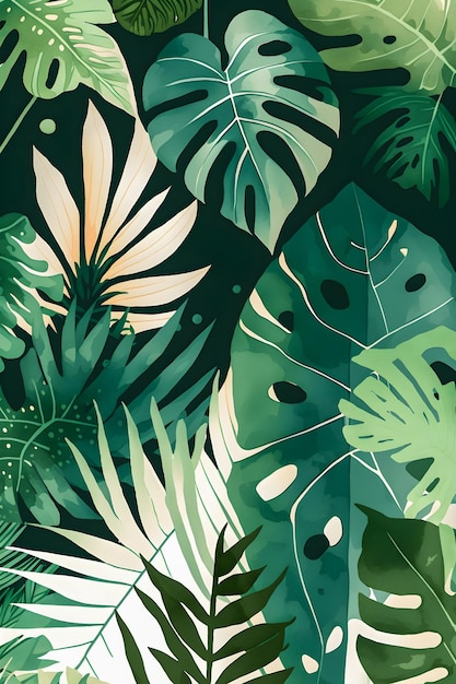 Aquarelle jungle motif floral coloré style d'illustration dessiné à la main