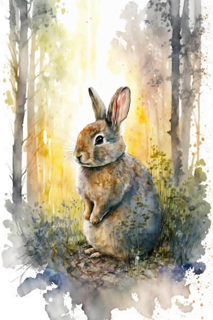 Une aquarelle d'un lapin dans les bois