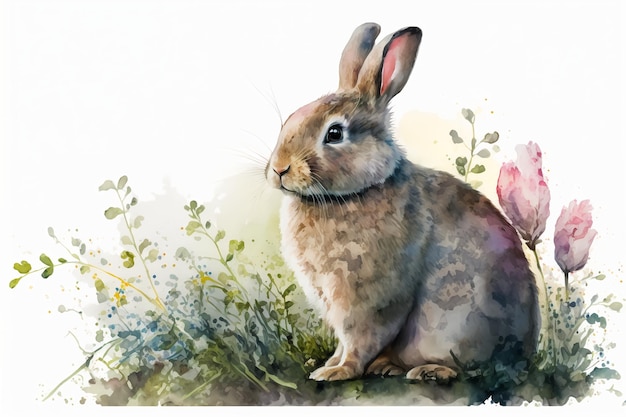 Aquarelle lapin illustration fond blancGenerative AI