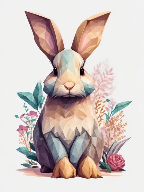 aquarelle un lapin mignon avec un clip de fleur