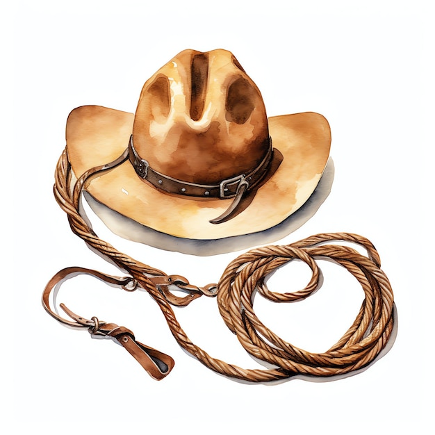 Photo aquarelle lasso western sauvage ouest cowboy désert illustration clipart