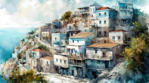 Aquarelle légère petite ville ai générée illustration de haute qualité