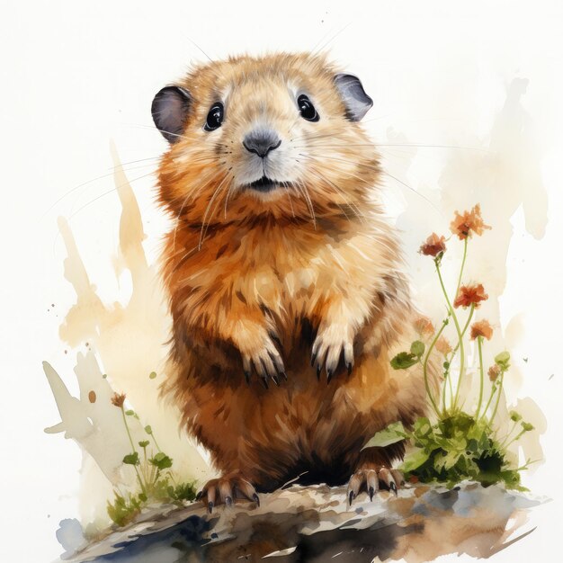 Photo aquarelle lemming coloré illustration générative ai