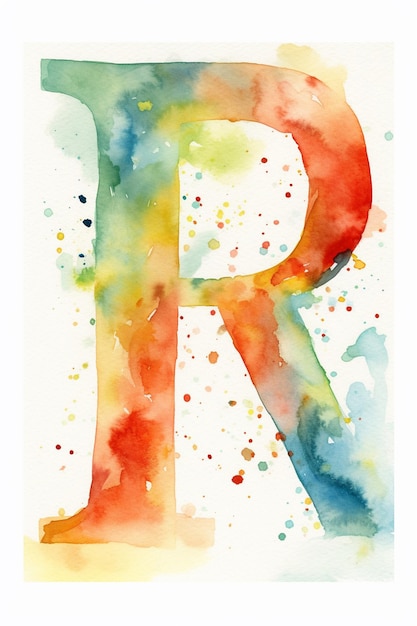 Une aquarelle d'une lettre r avec des cercles multicolores.
