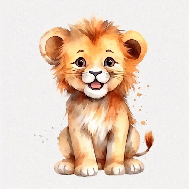 Une aquarelle d'un lionceau avec un grand sourire.