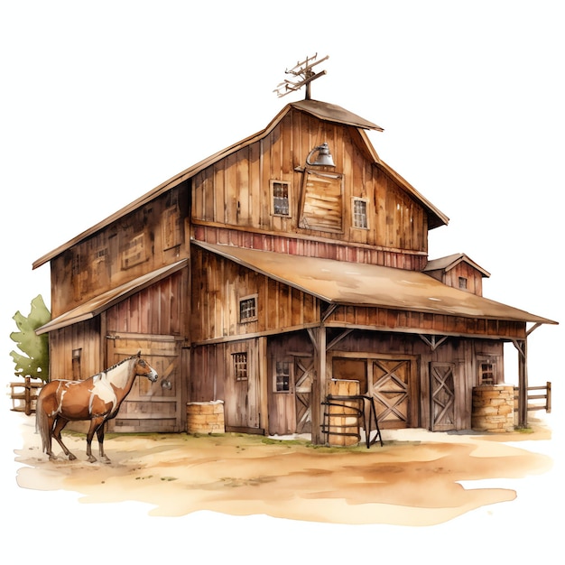 aquarelle livrée stable western far west cowboy désert illustration clipart