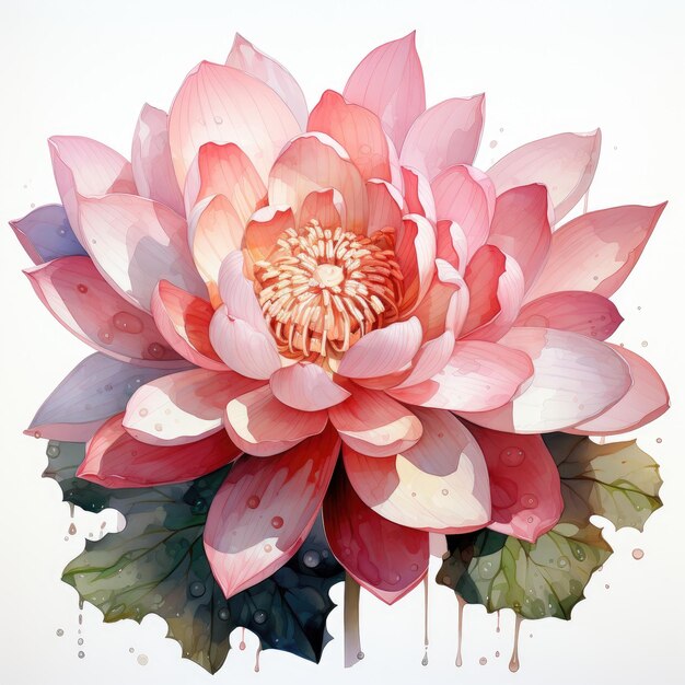 Aquarelle Lotus Floraison Rose