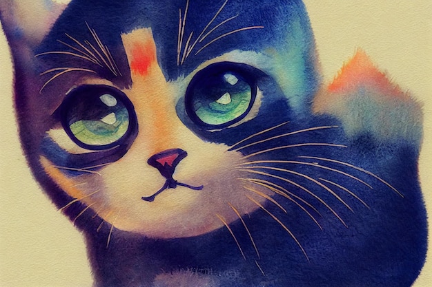 Aquarelle d'une main d'animal chat mignon dessiner aquarelle