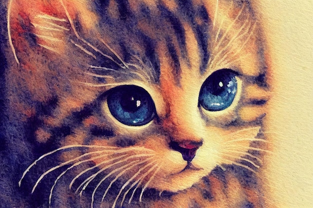 Aquarelle d'une main d'animal chat mignon dessiner aquarelle