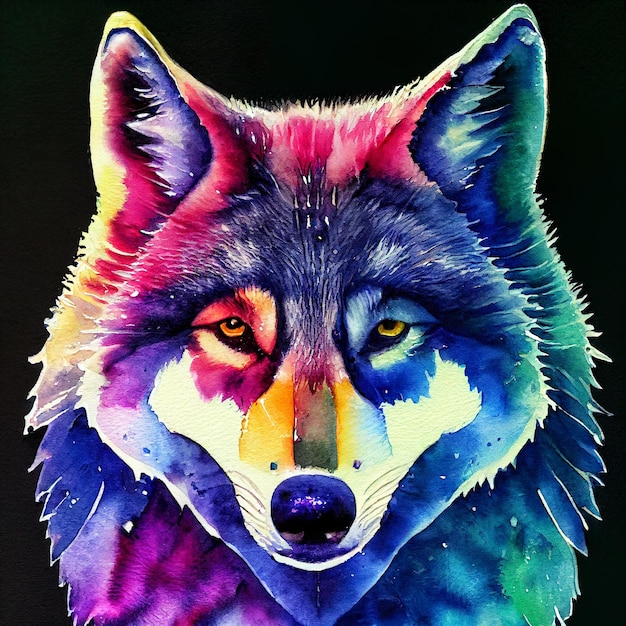 Aquarelle d'une main d'animal loup dessiner aquarelle