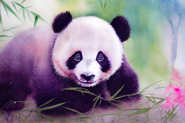 Aquarelle d'une main d'animal panda mignon dessiner aquarelle