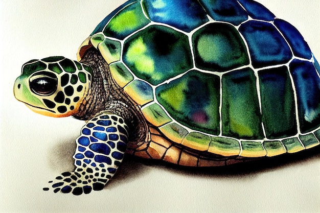 Aquarelle d'une main d'animal tortue dessiner aquarelle